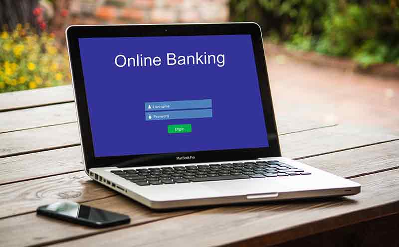 Laptop computer showing online banking options