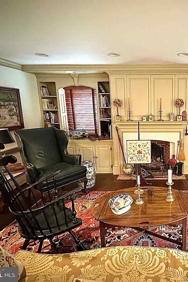 Various antiques in a living room display